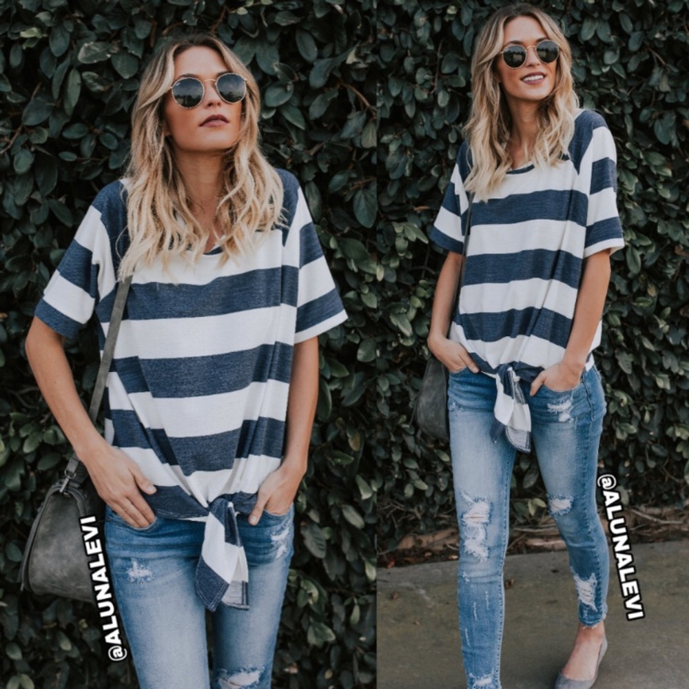 Stripe Front Knot Shirt